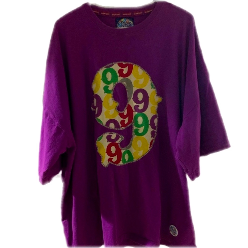 Vintage Rare Gino Green Global 9 Logo T Shirt Purple 4XL
